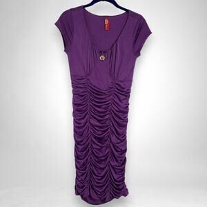 Apple Bottom Mini Dress Womens Medium Purple Ruched Cap Sleeve Y2k Clubwear